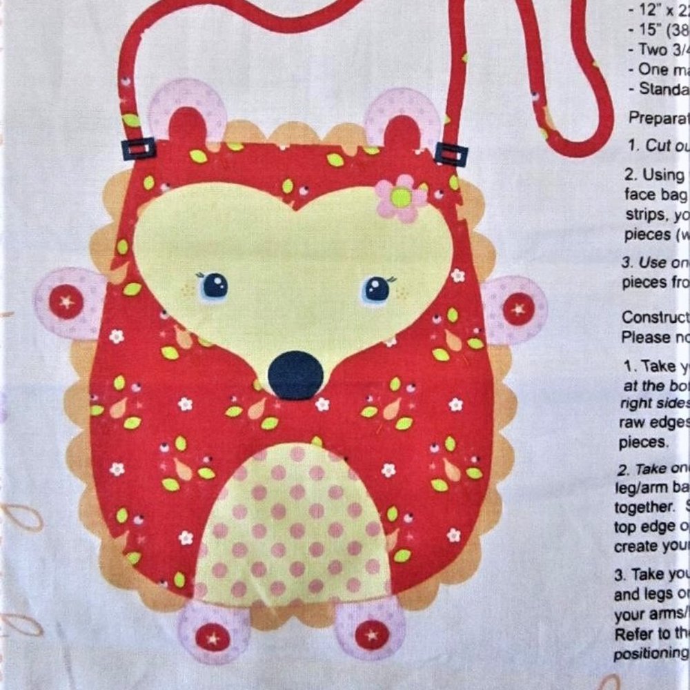The Happy Hedgehog Purse CUT & SEW Fabric Panel